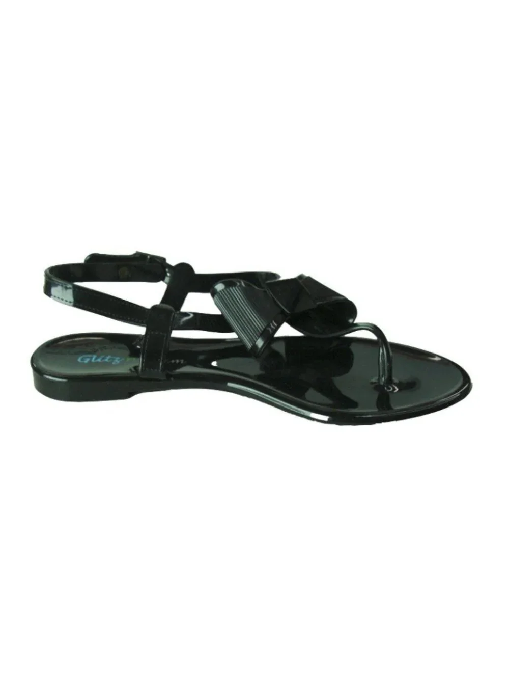 Glitzy Glam Womens Black Bow Jelly Sandals